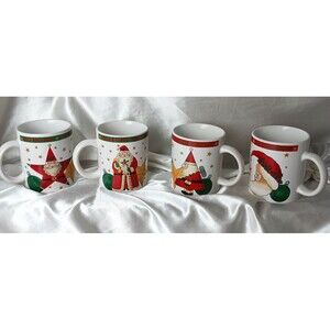 LOT OF 4 CHRISTMAS SANTA MUGS SIGNATURE HOUSEWARES 1996